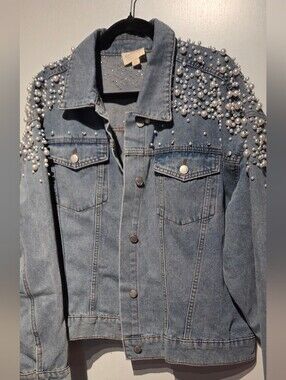 Pearl-Embellished Light Denim Jacket - Women's Jean Jacket